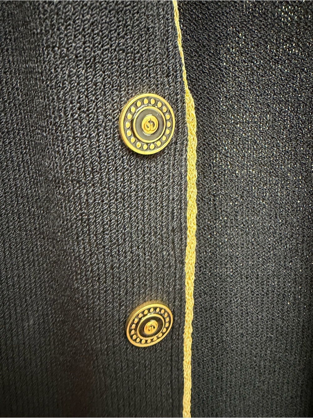 St. John Black Knit Blazer with Gold Braid Trim Size 4 - Picture 5 of 6